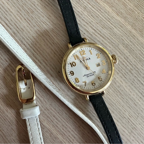 TWO BANDS INCLUDED Shinola The Birdy Double Wrap White Leather Strap Watch - Picture 2 of 8